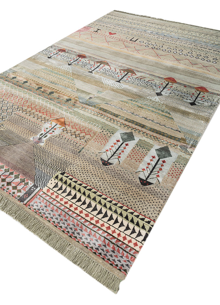 manchaha green wool and bamboo silk hand knotted Rug - FloorShot