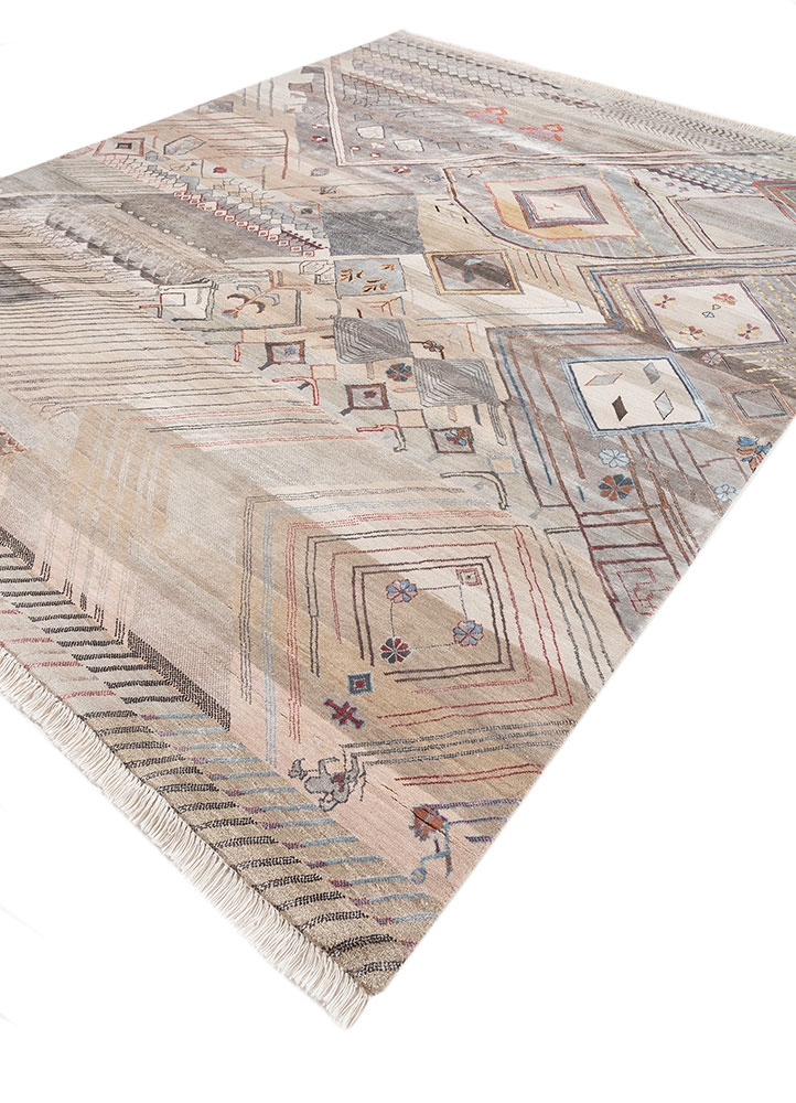 manchaha ivory wool and bamboo silk hand knotted Rug - FloorShot