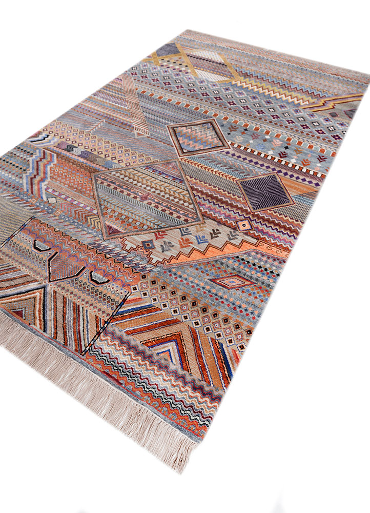 manchaha blue wool and bamboo silk hand knotted Rug - FloorShot
