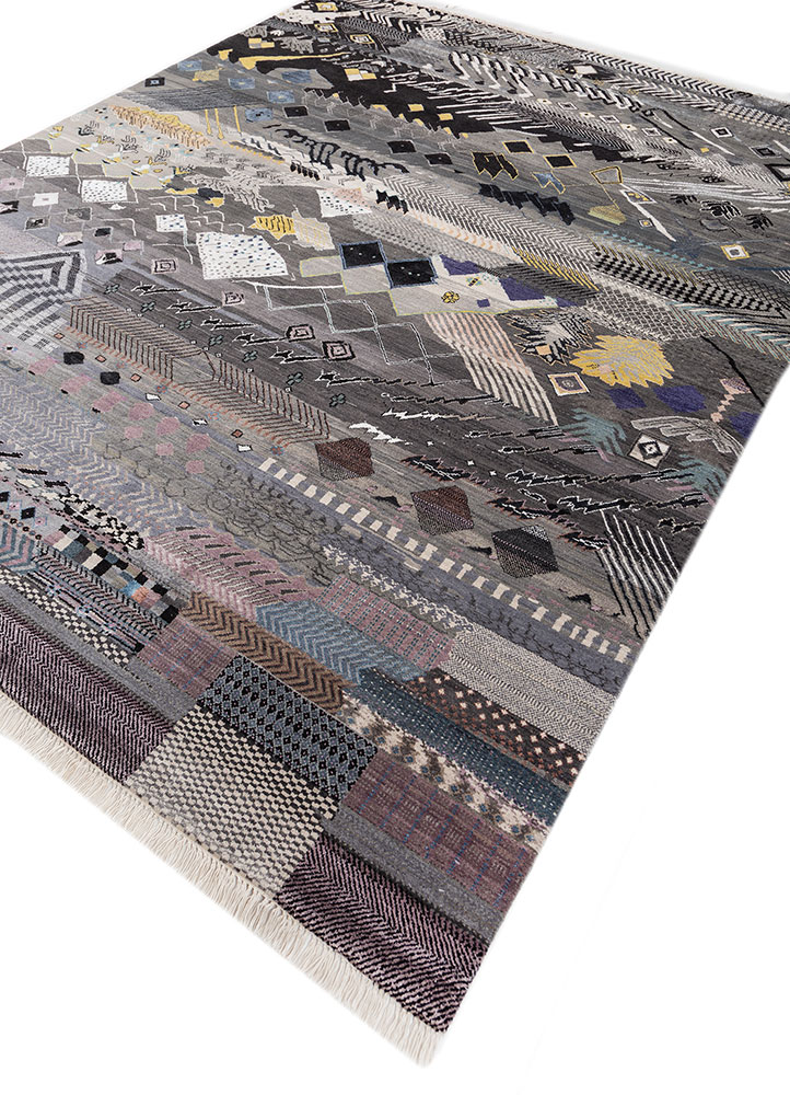manchaha grey and black wool and bamboo silk hand knotted Rug - FloorShot