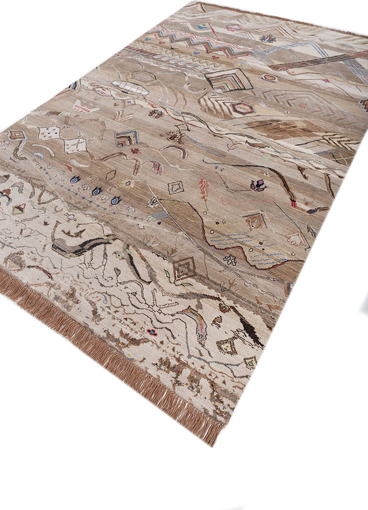 manchaha beige and brown wool and bamboo silk hand knotted Rug - FloorShot