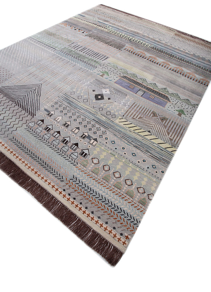 manchaha blue wool and bamboo silk hand knotted Rug - FloorShot