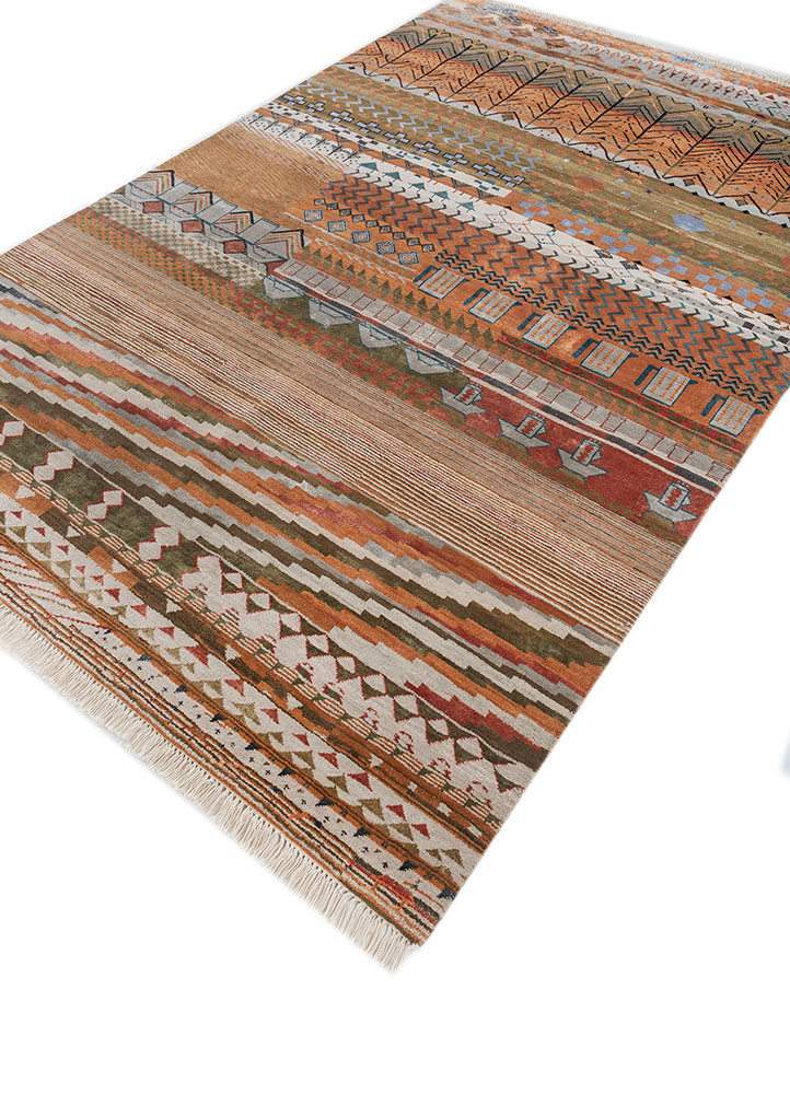 manchaha red and orange wool and bamboo silk hand knotted Rug - FloorShot