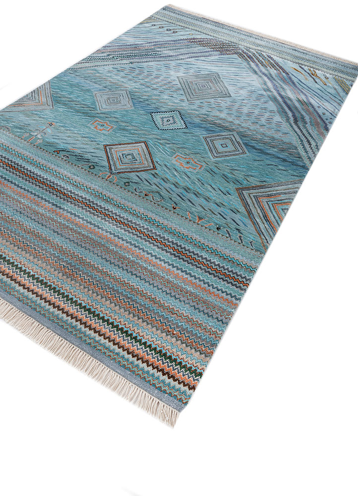manchaha blue wool and bamboo silk hand knotted Rug - FloorShot