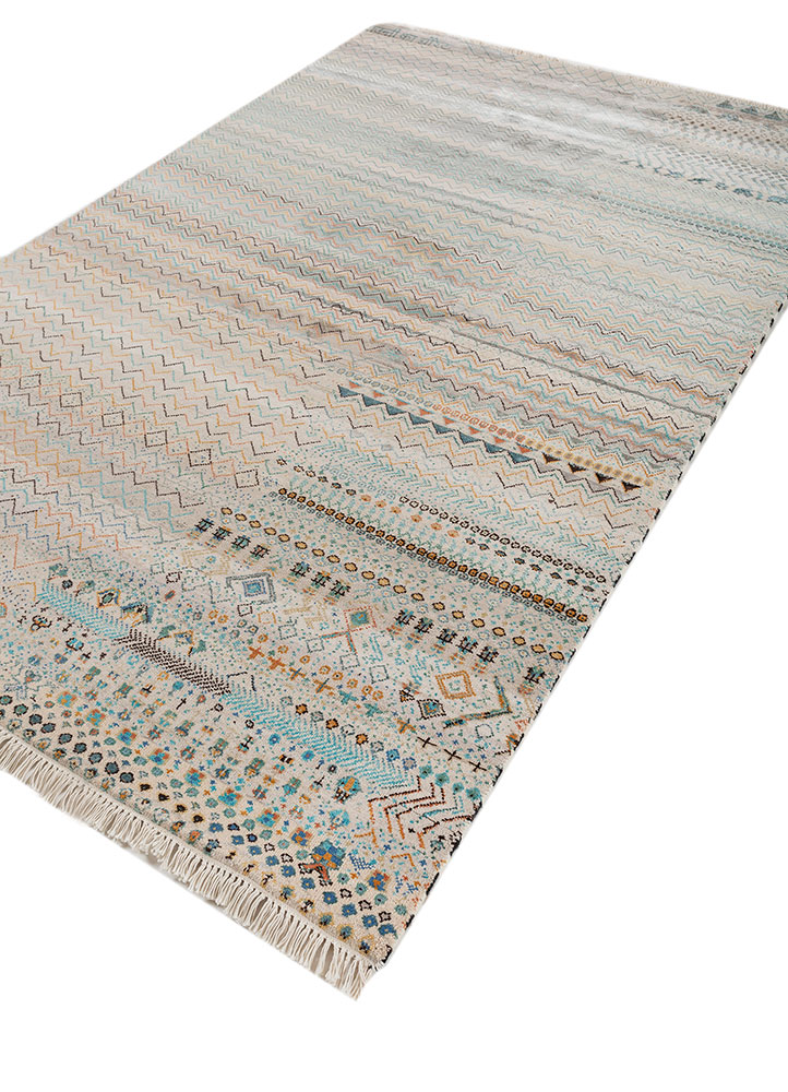manchaha ivory wool and bamboo silk hand knotted Rug - FloorShot