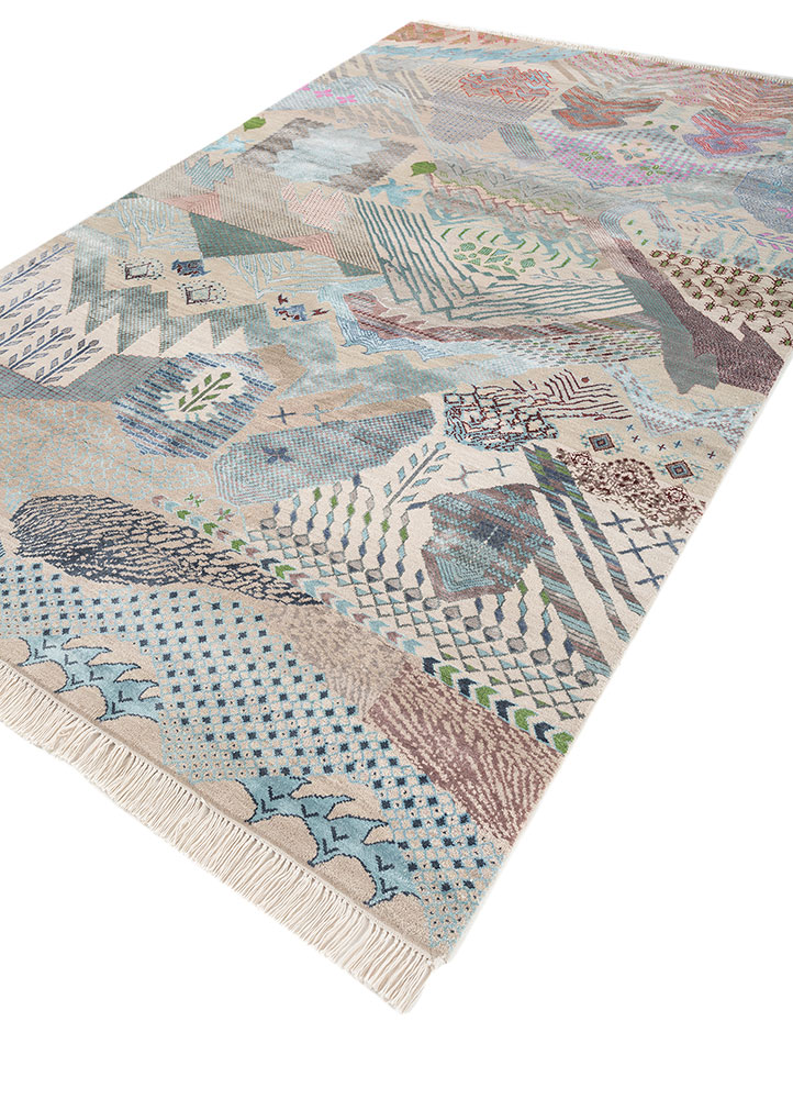 manchaha ivory wool and bamboo silk hand knotted Rug - FloorShot