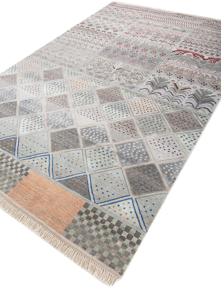 manchaha grey and black wool and bamboo silk hand knotted Rug - FloorShot