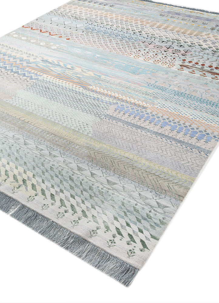 manchaha blue wool and bamboo silk hand knotted Rug - FloorShot