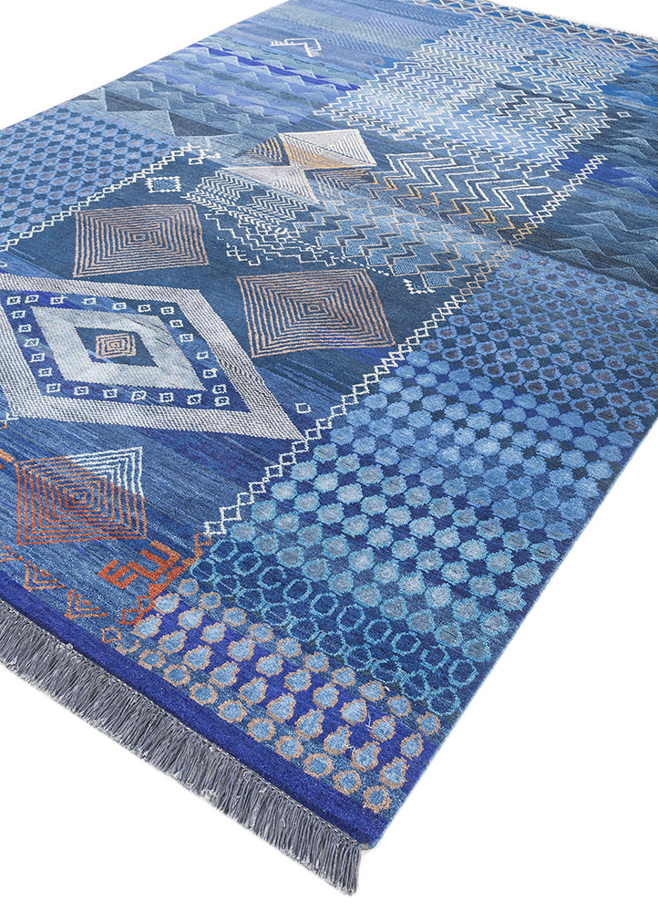 manchaha blue wool and bamboo silk hand knotted Rug - FloorShot