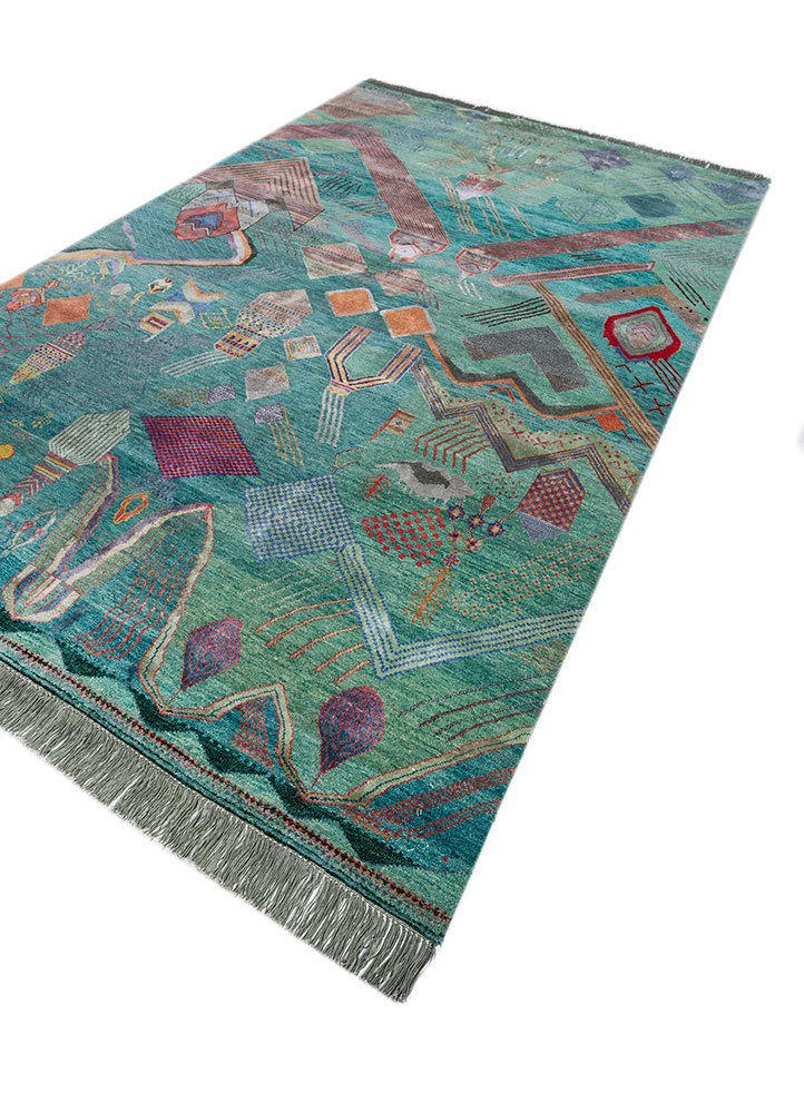 manchaha green wool and bamboo silk hand knotted Rug - FloorShot