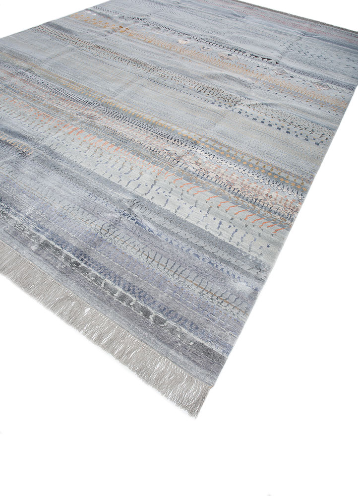 manchaha blue wool and bamboo silk hand knotted Rug - FloorShot
