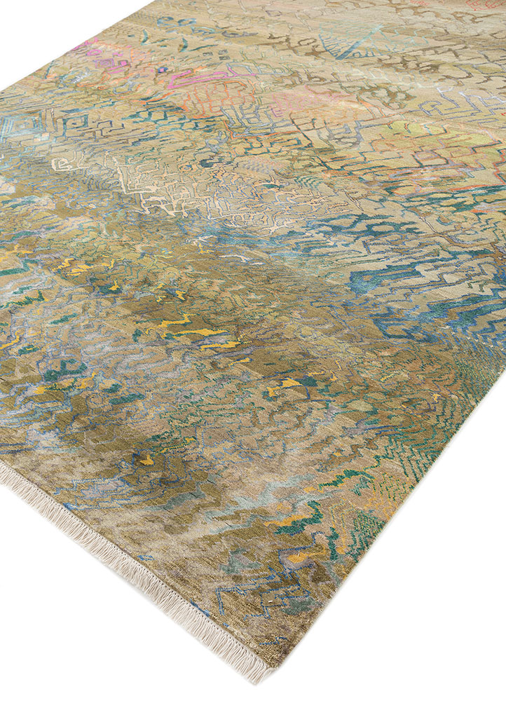 manchaha green wool and bamboo silk hand knotted Rug - FloorShot