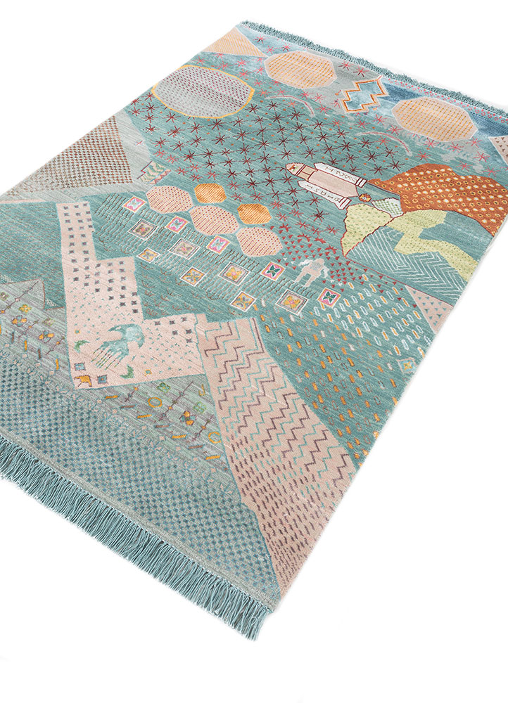 manchaha blue wool and bamboo silk hand knotted Rug - FloorShot
