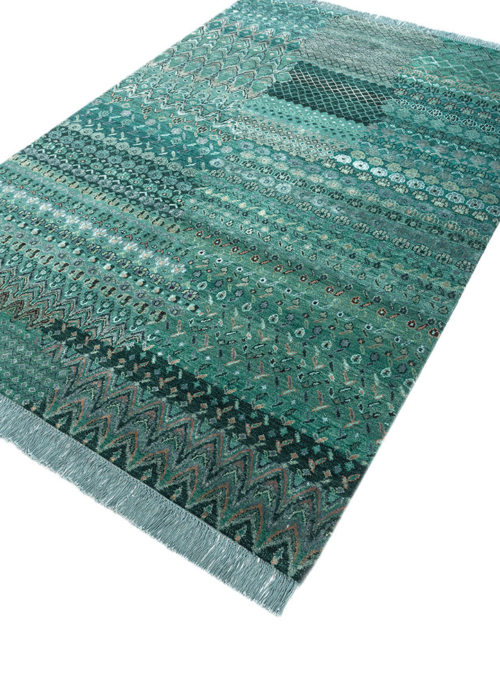 manchaha green wool and bamboo silk hand knotted Rug - FloorShot