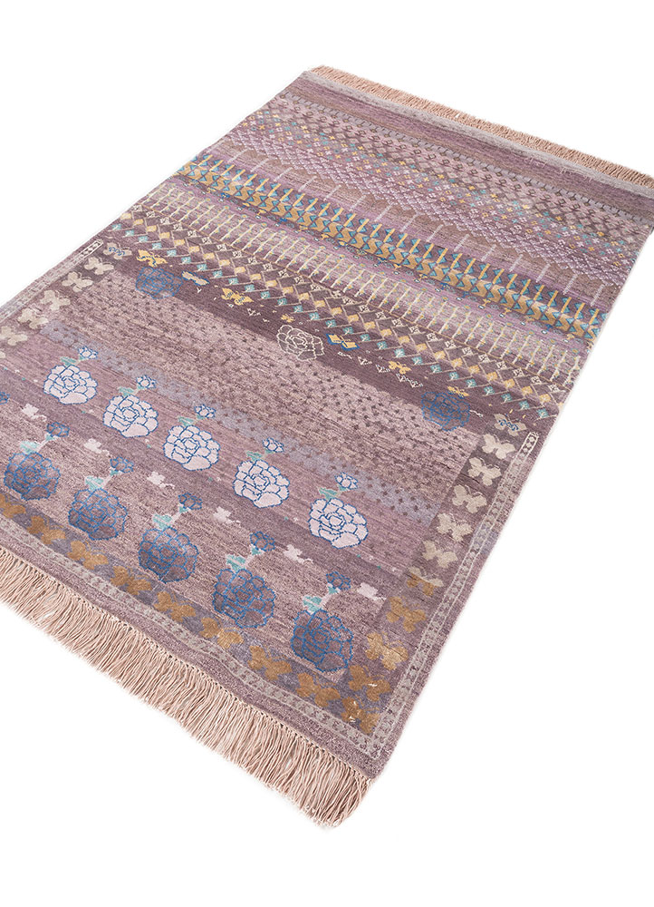 manchaha blue wool and bamboo silk hand knotted Rug - FloorShot