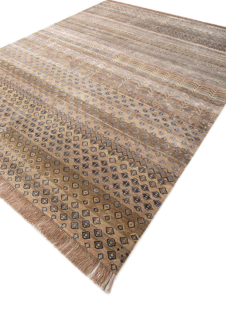 manchaha beige and brown wool and bamboo silk hand knotted Rug - FloorShot