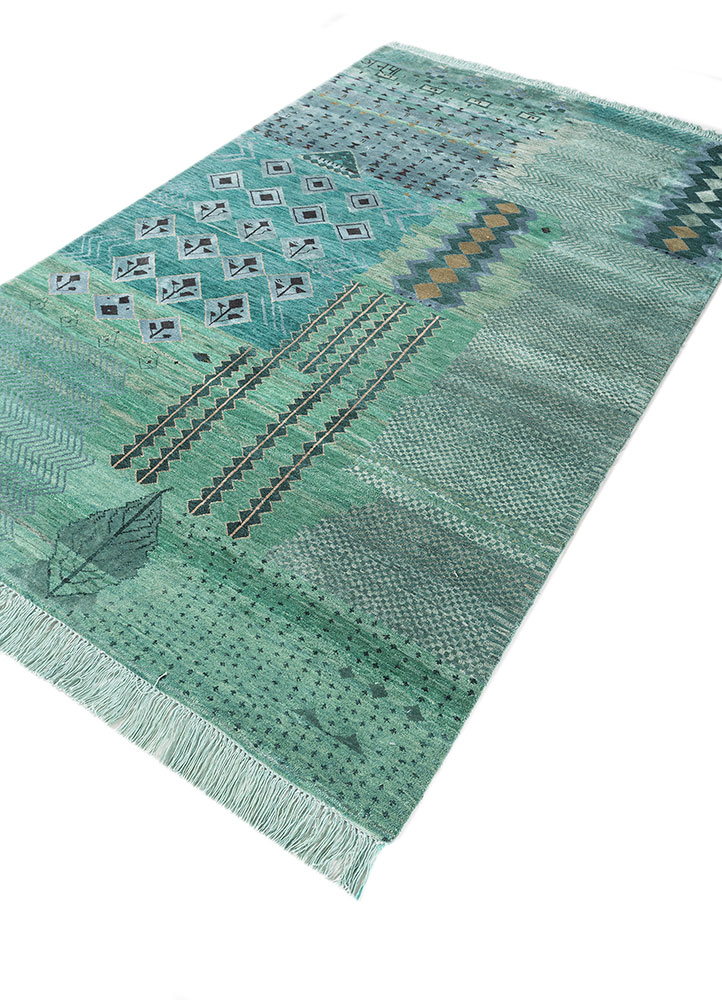 manchaha green wool and bamboo silk hand knotted Rug - FloorShot