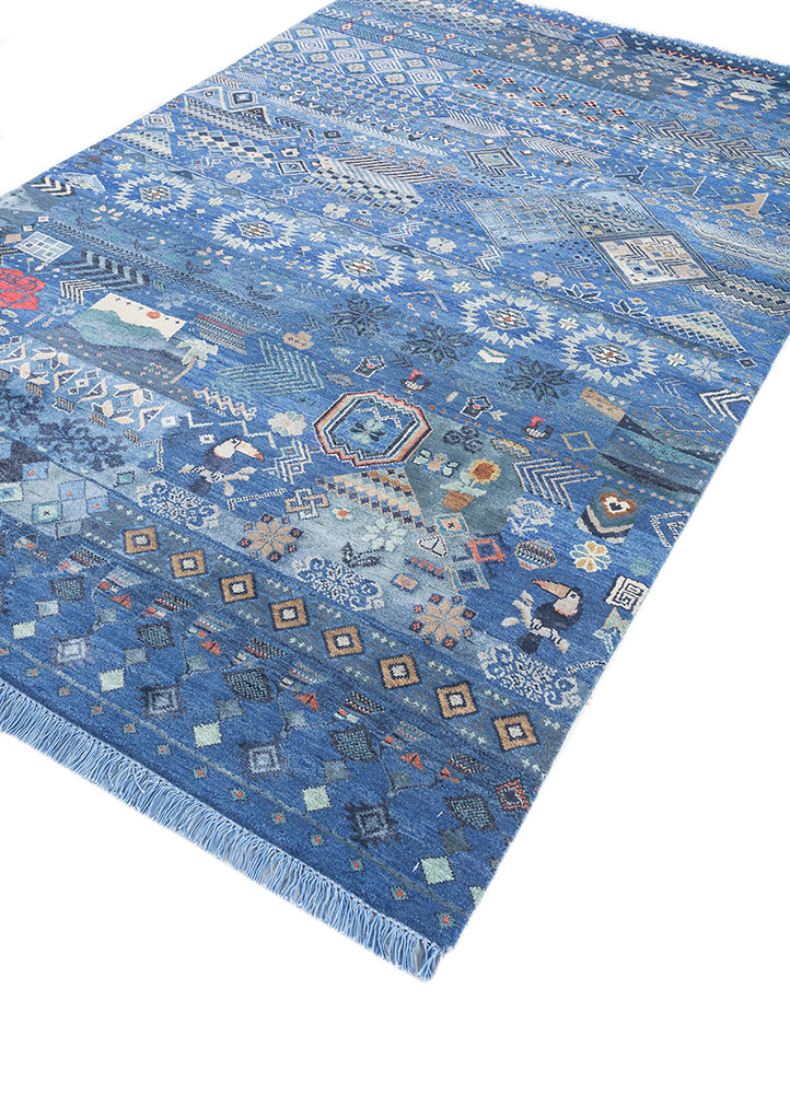 manchaha blue wool and bamboo silk hand knotted Rug - FloorShot