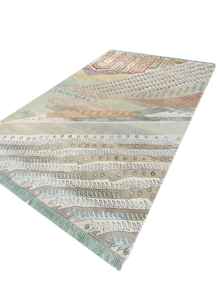 manchaha green wool and bamboo silk hand knotted Rug - FloorShot