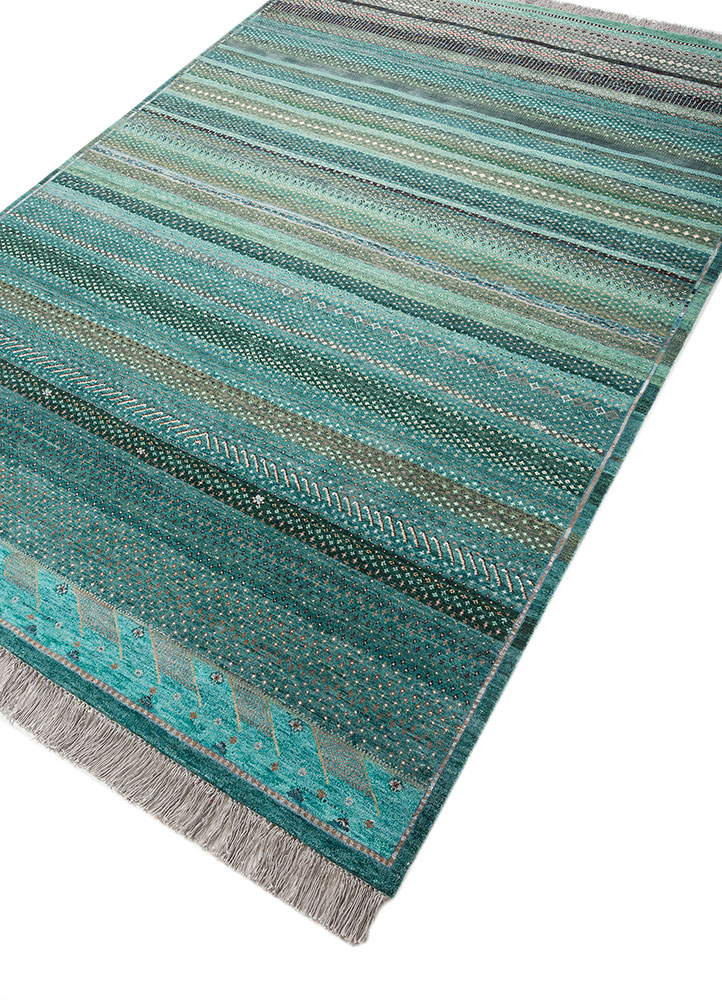 manchaha blue wool and bamboo silk hand knotted Rug - FloorShot