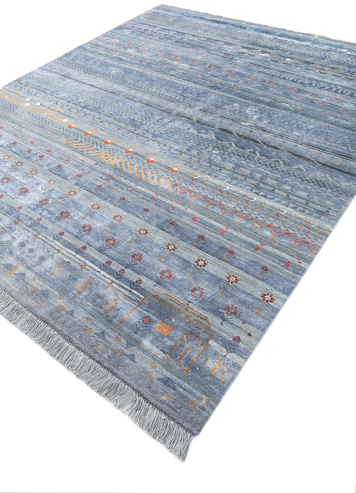 manchaha blue wool and bamboo silk hand knotted Rug - FloorShot