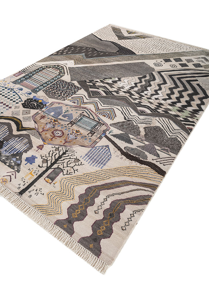 manchaha ivory wool and bamboo silk hand knotted Rug - FloorShot