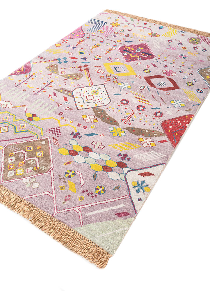 manchaha pink and purple wool and bamboo silk hand knotted Rug - FloorShot