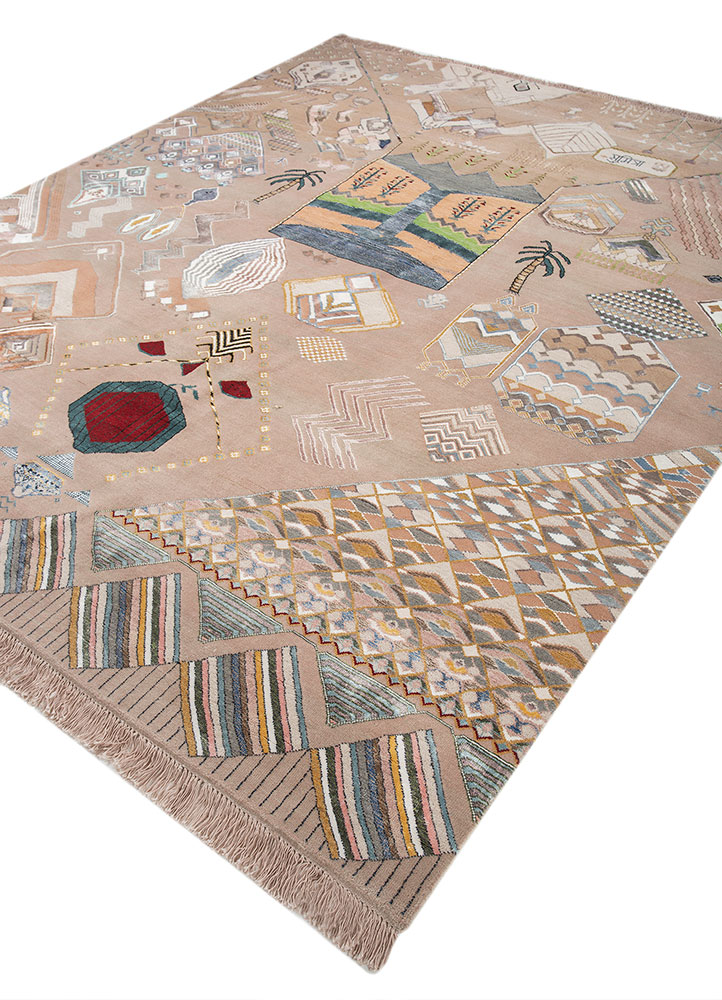 manchaha pink and purple wool and bamboo silk hand knotted Rug - FloorShot