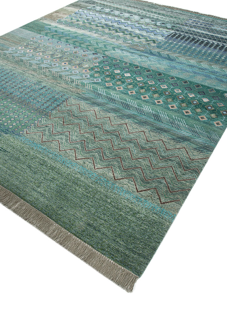 manchaha green wool and bamboo silk hand knotted Rug - FloorShot