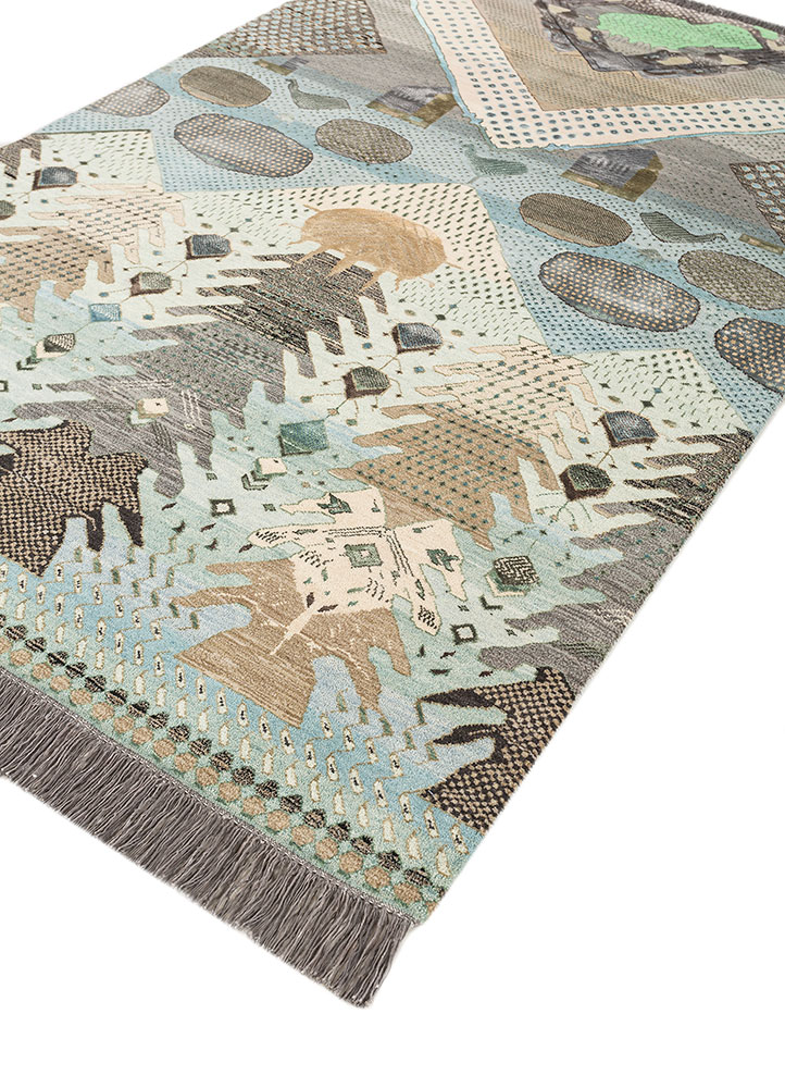 manchaha blue wool and bamboo silk hand knotted Rug - FloorShot