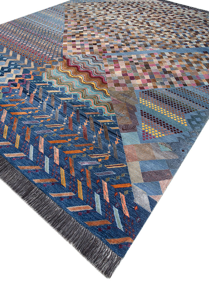 manchaha blue wool and bamboo silk hand knotted Rug - FloorShot
