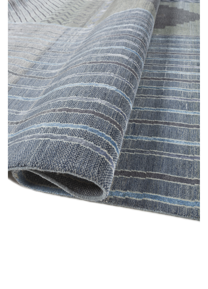 manchaha blue wool and bamboo silk hand knotted Rug - FloorShot