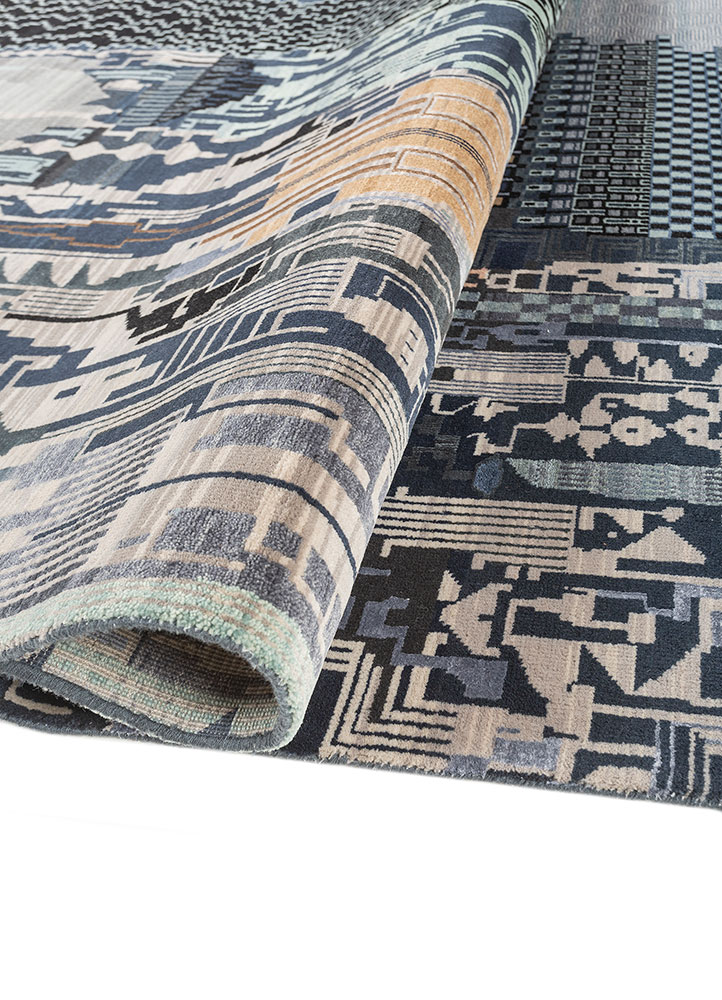 manchaha blue wool and bamboo silk hand knotted Rug - FloorShot