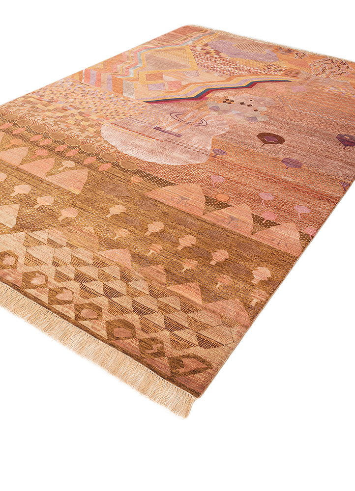 manchaha red and orange wool and bamboo silk hand knotted Rug - FloorShot