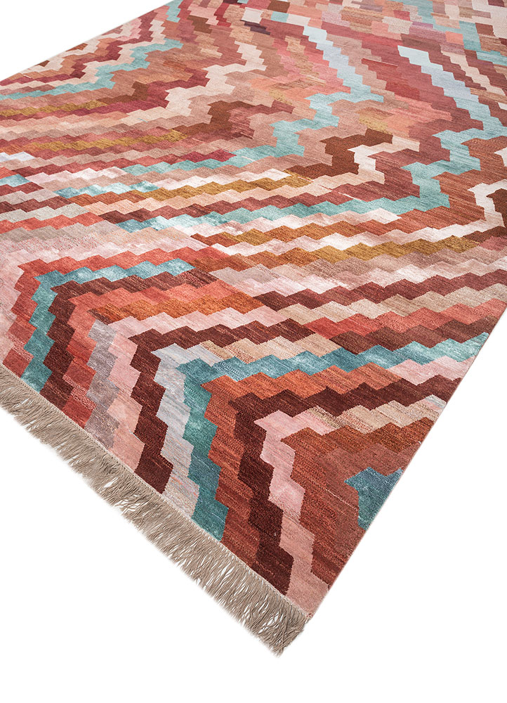 manchaha red and orange wool and bamboo silk hand knotted Rug - FloorShot