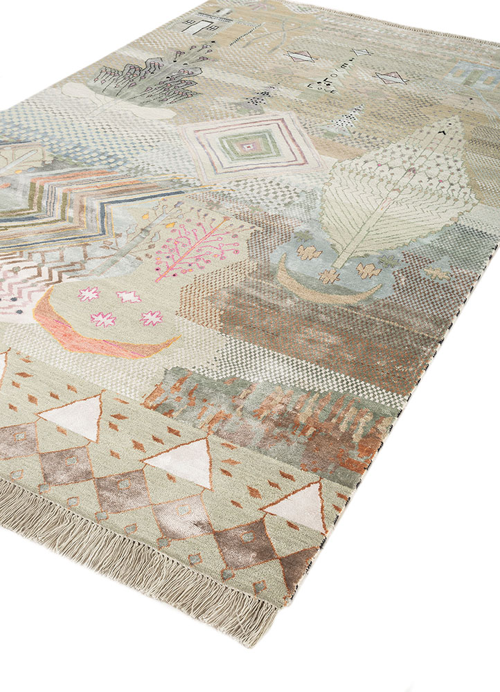 manchaha green wool and bamboo silk hand knotted Rug - FloorShot