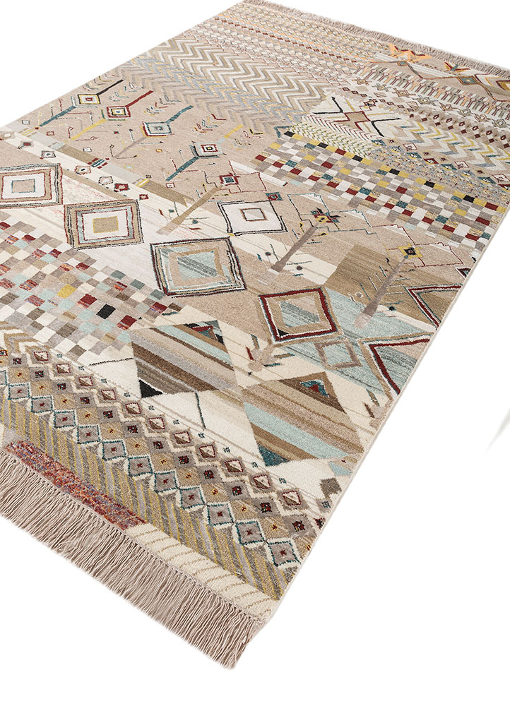 manchaha beige and brown wool and bamboo silk hand knotted Rug - FloorShot