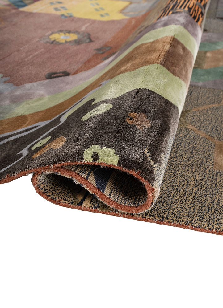 manchaha red and orange wool and bamboo silk hand knotted Rug - FloorShot