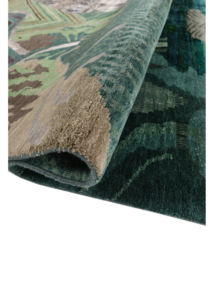 manchaha green wool and silk hand knotted Rug - FloorShot