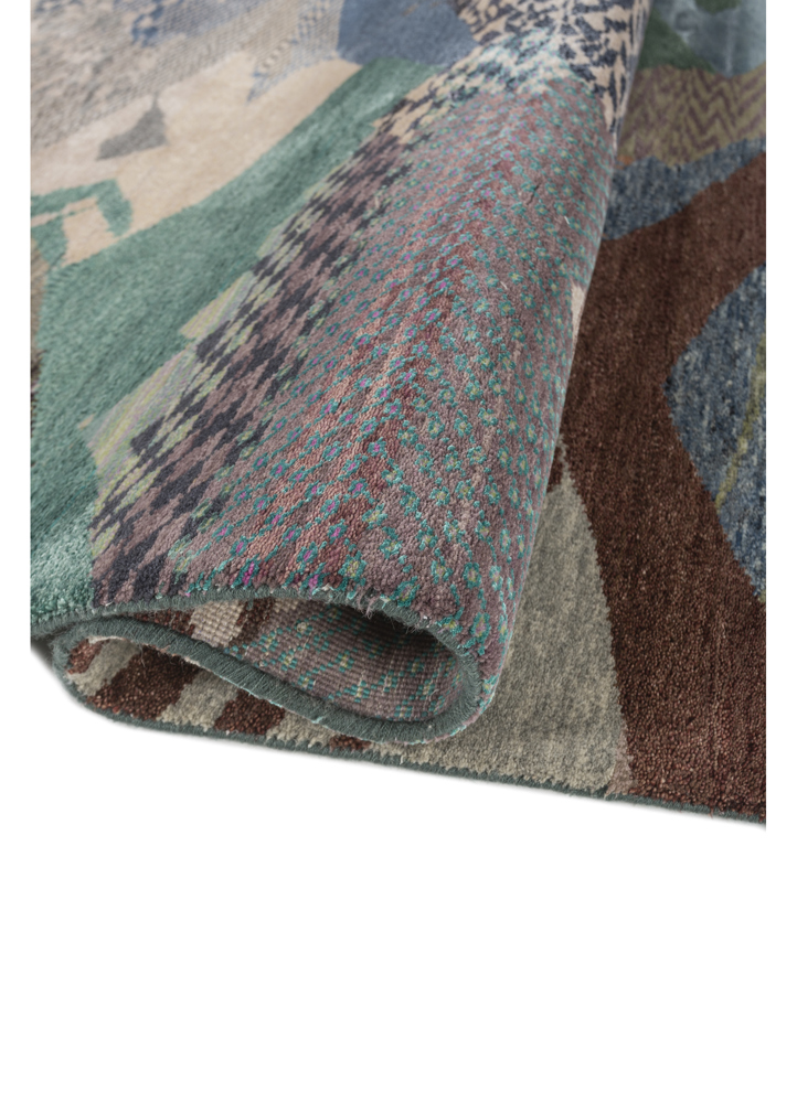 manchaha beige and brown wool and bamboo silk hand knotted Rug - FloorShot