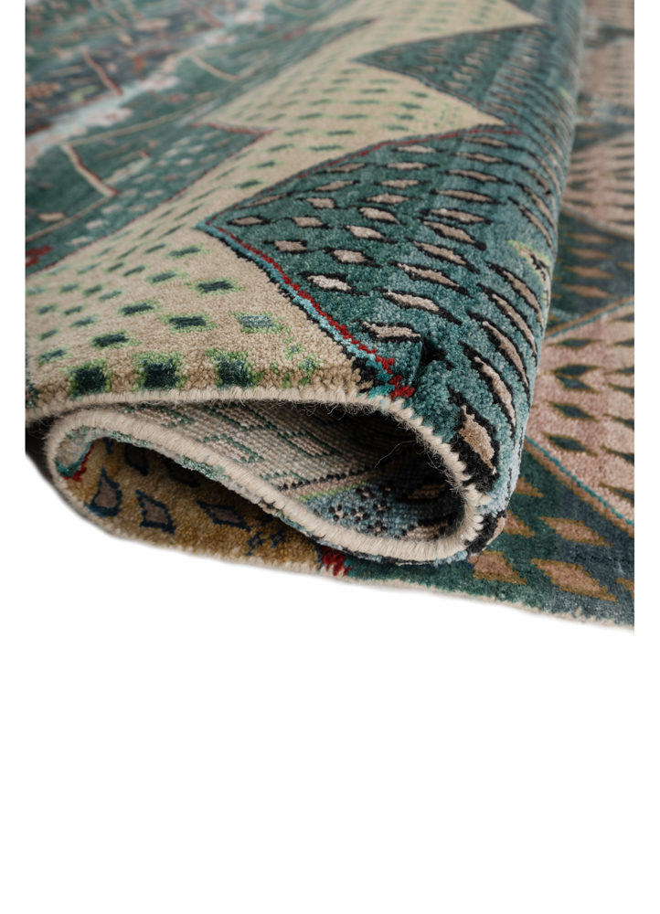 manchaha green wool and bamboo silk hand knotted Rug - FloorShot