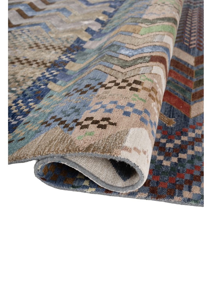 manchaha blue wool and bamboo silk hand knotted Rug - FloorShot