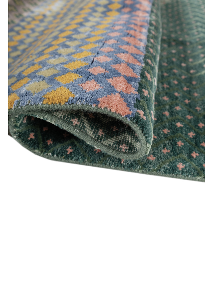 manchaha blue wool and bamboo silk hand knotted Rug - FloorShot