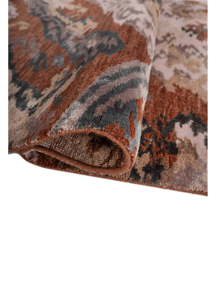 manchaha red and orange wool and bamboo silk hand knotted Rug - FloorShot
