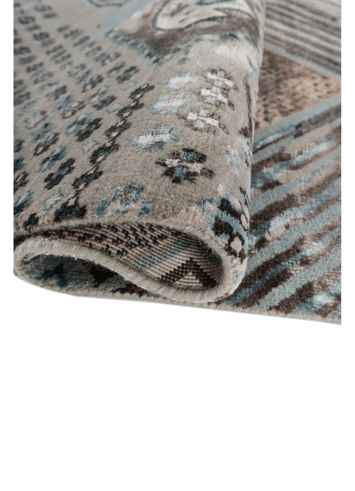 manchaha blue wool and bamboo silk hand knotted Rug - FloorShot