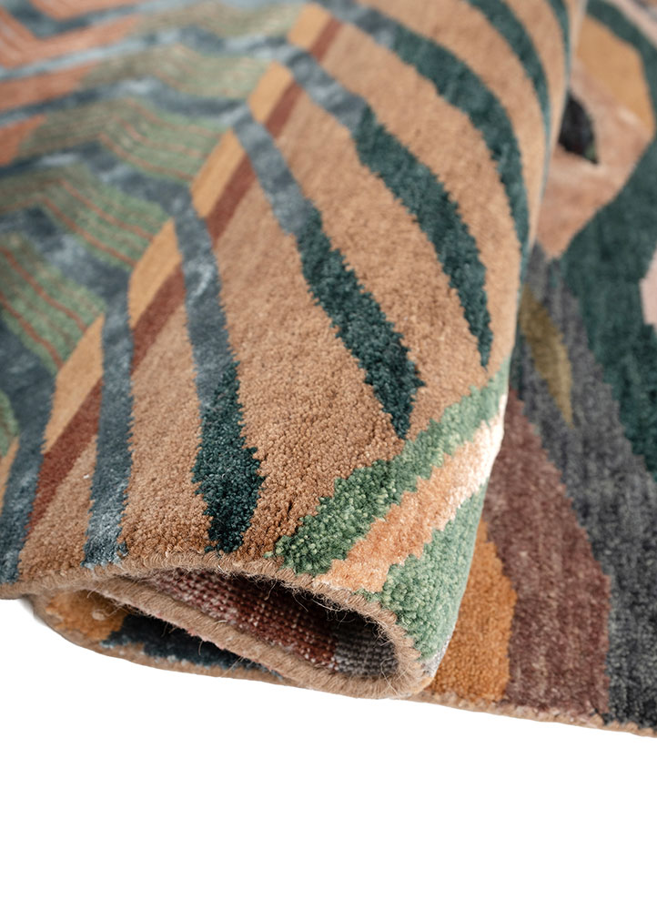 manchaha red and orange wool and bamboo silk hand knotted Rug - FloorShot