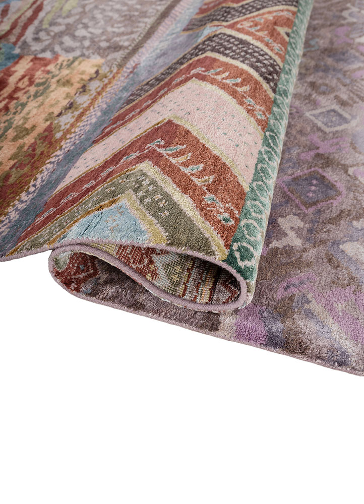 manchaha pink and purple wool and bamboo silk hand knotted Rug - FloorShot