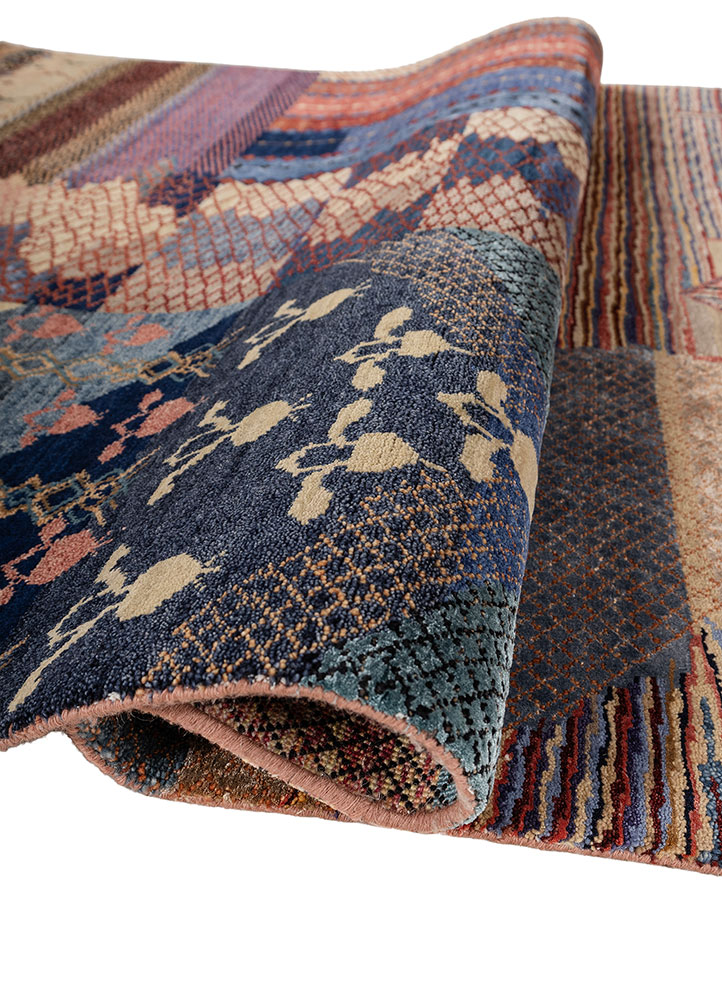manchaha blue wool and bamboo silk hand knotted Rug - FloorShot