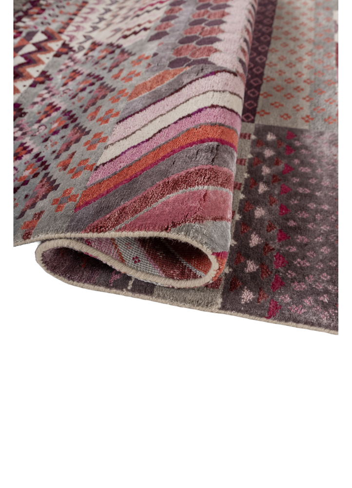 manchaha pink and purple wool and bamboo silk hand knotted Rug - FloorShot