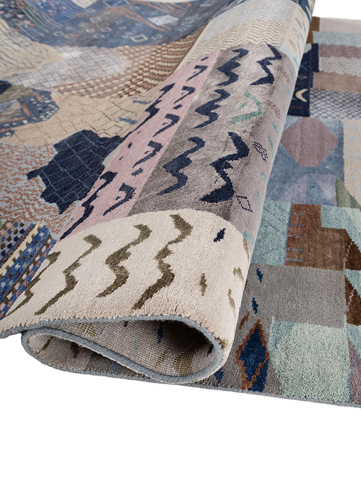 manchaha blue wool and bamboo silk hand knotted Rug - FloorShot
